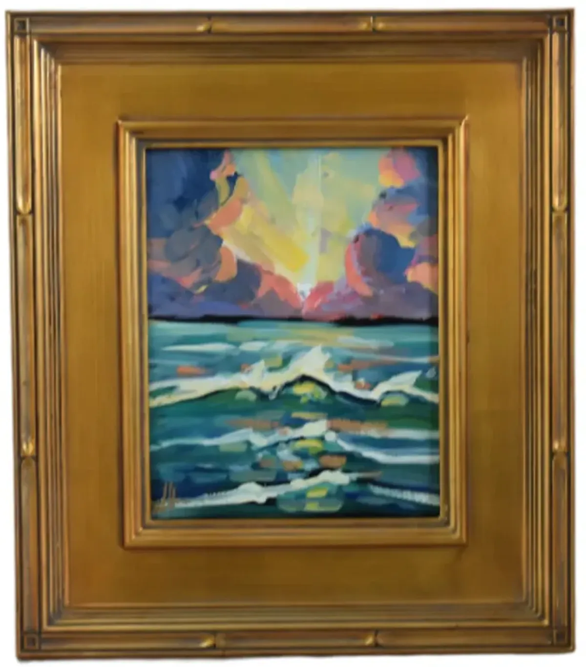 Wm. Hawkins Sunset & Landscape Painting - green