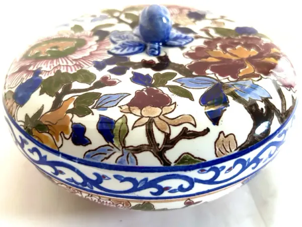 Gien French Faience Pivoines Peonies Box - The Emporium Ltd. - blue