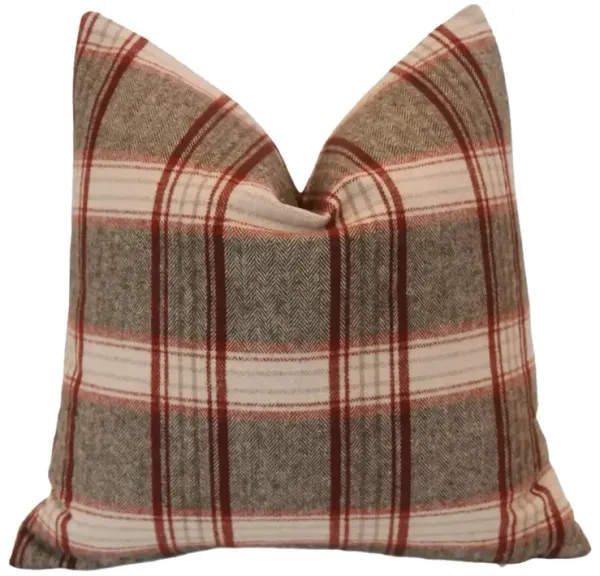 Red & Cream English Plaid Tartan Pillow