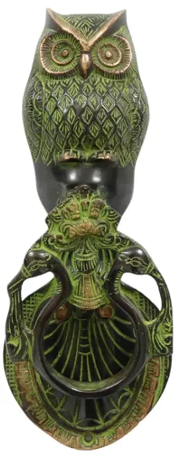Green Brass Owl Door Knocker - Interesting Things