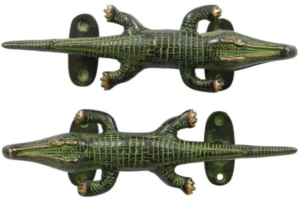 Green Brass Alligator Door Handles - Set of 2 - Interesting Things