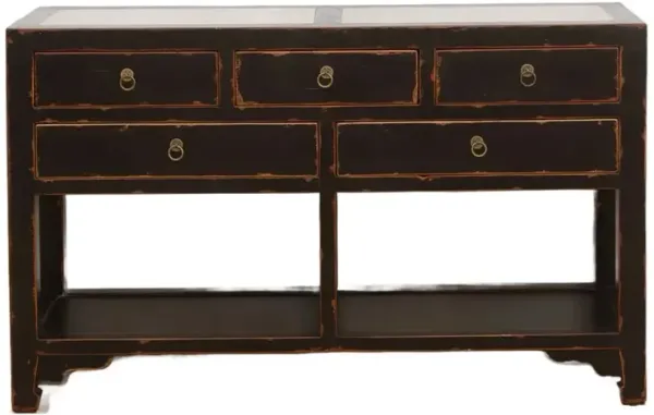 20th C Black Lacquer Stone Top Console