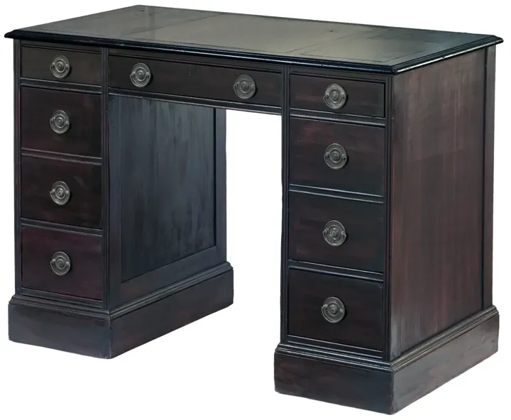 Dark Mahogany Pedestal Desk/Two Banks