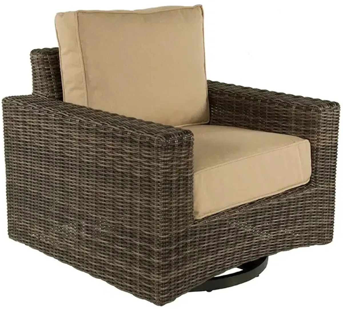 Majorca Swivel Glider Chair With Roasted Pecan Frame and Sunbrella Cushions