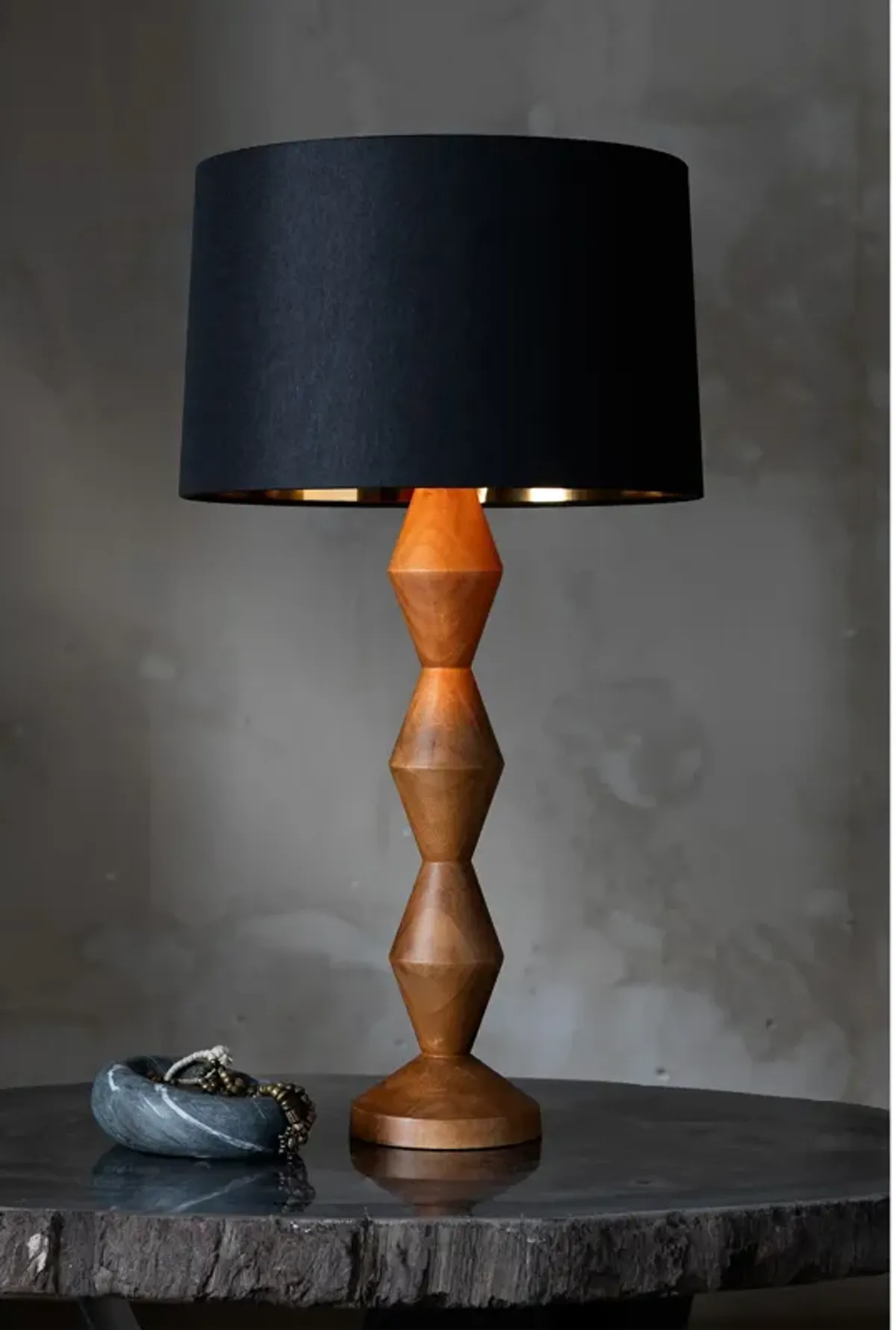 Crew Walnut Buffet Lamp (Black Shade)