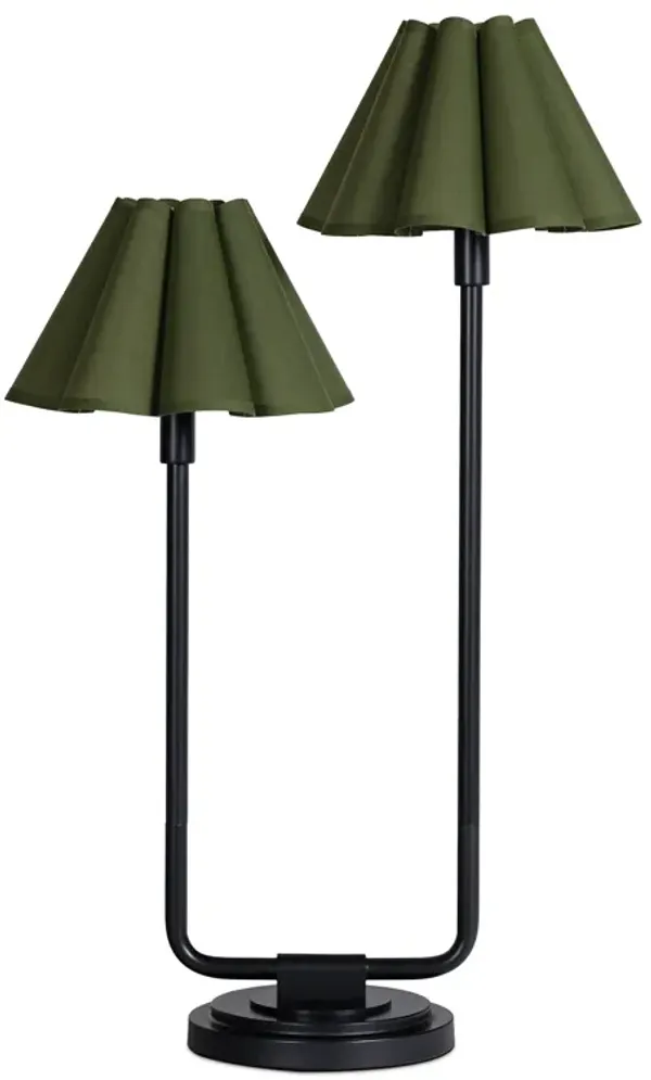 Polly Double Arm Table Lamp (Blackened Brass with Green Shade)