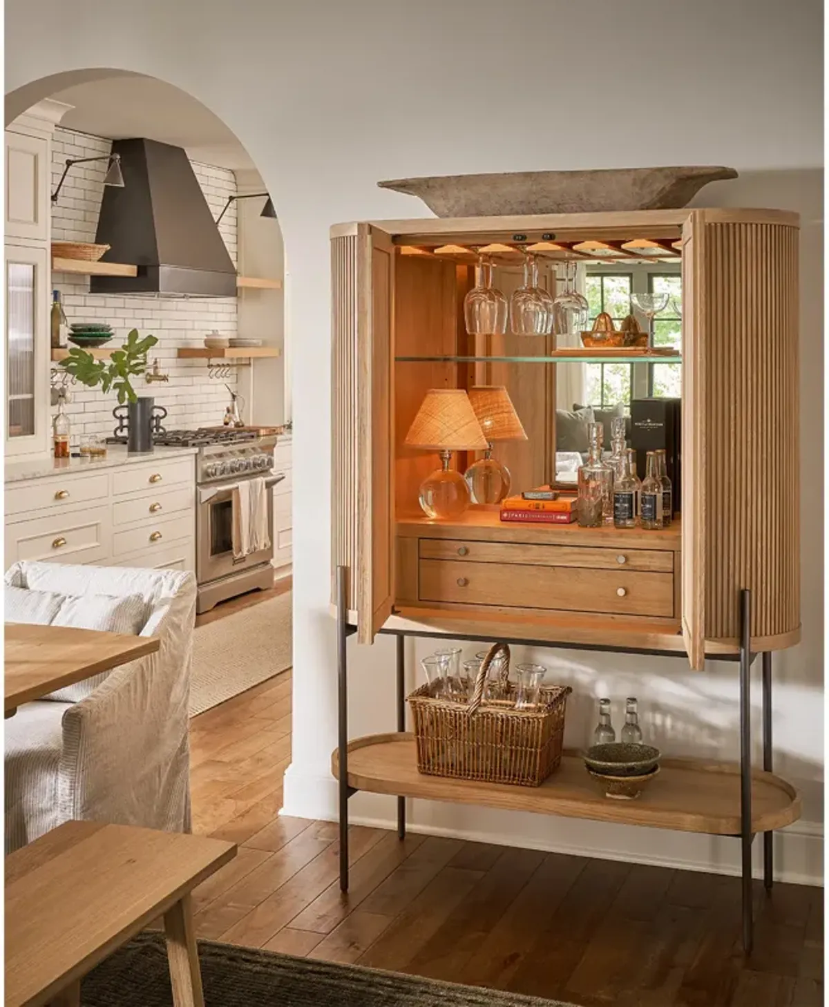 Giorgio Crystal Mini Lamp (Polished Nickel with Rattan Shade)