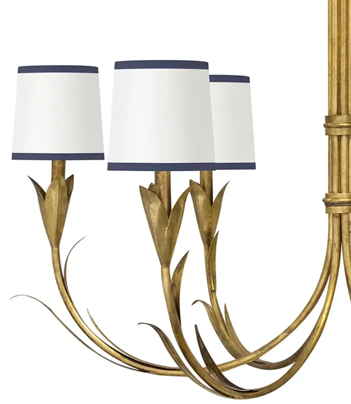 River Reed Chandelier Small (Antique Gold Leaf with Navy Shade)