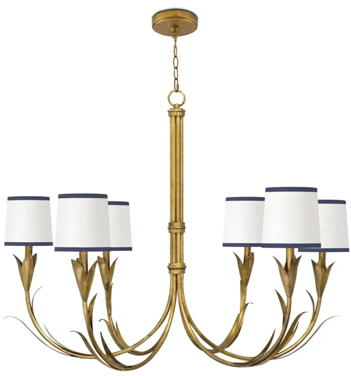River Reed Chandelier Small (Antique Gold Leaf with Navy Shade)