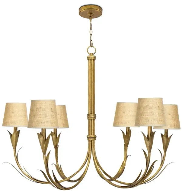 River Reed Chandelier Small (Antique Gold Leaf with Rattan Shade)