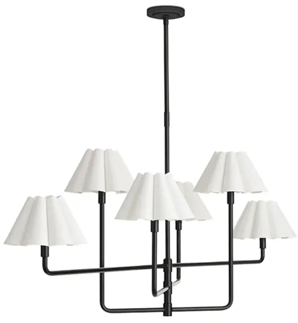 Polly Metal Chandelier (Blackened Brass with White Scalloped Shade)