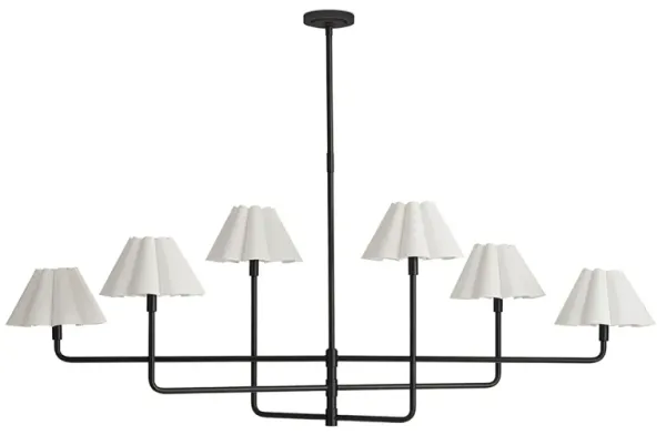 Polly Metal Chandelier (Blackened Brass with White Scalloped Shade)