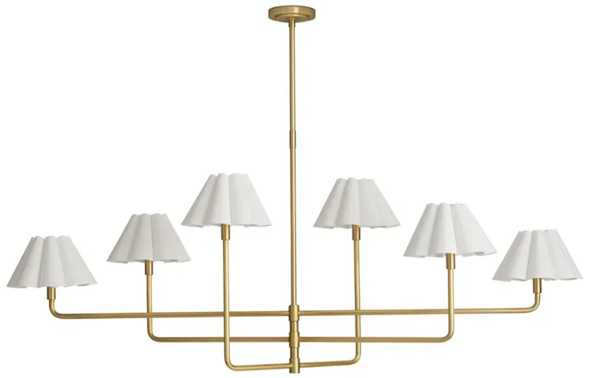 Polly Metal Chandelier (Natural Brass with White Scalloped Shade)