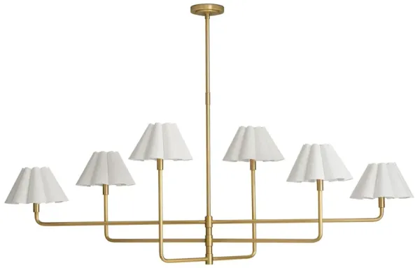 Polly Metal Chandelier (Natural Brass with White Scalloped Shade)