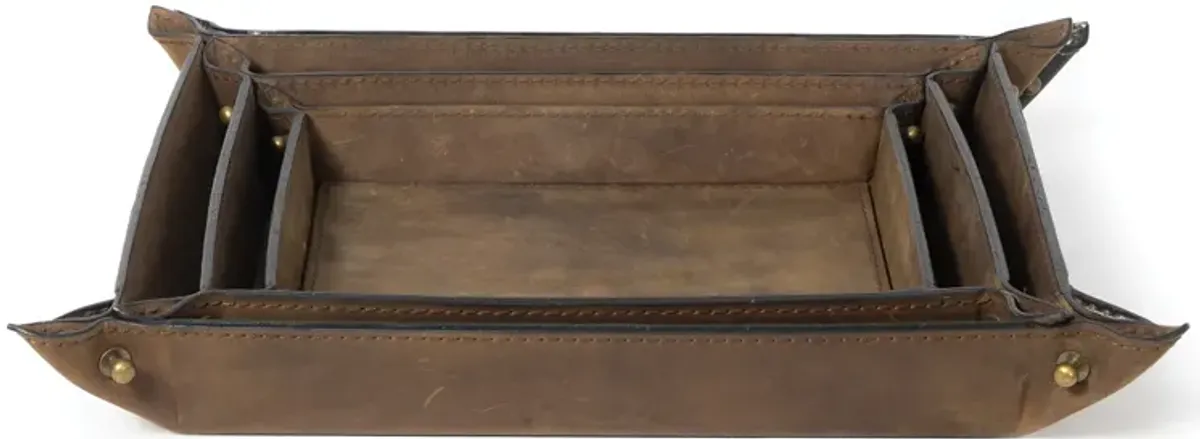 Derby Leather Tray Set (Brown)