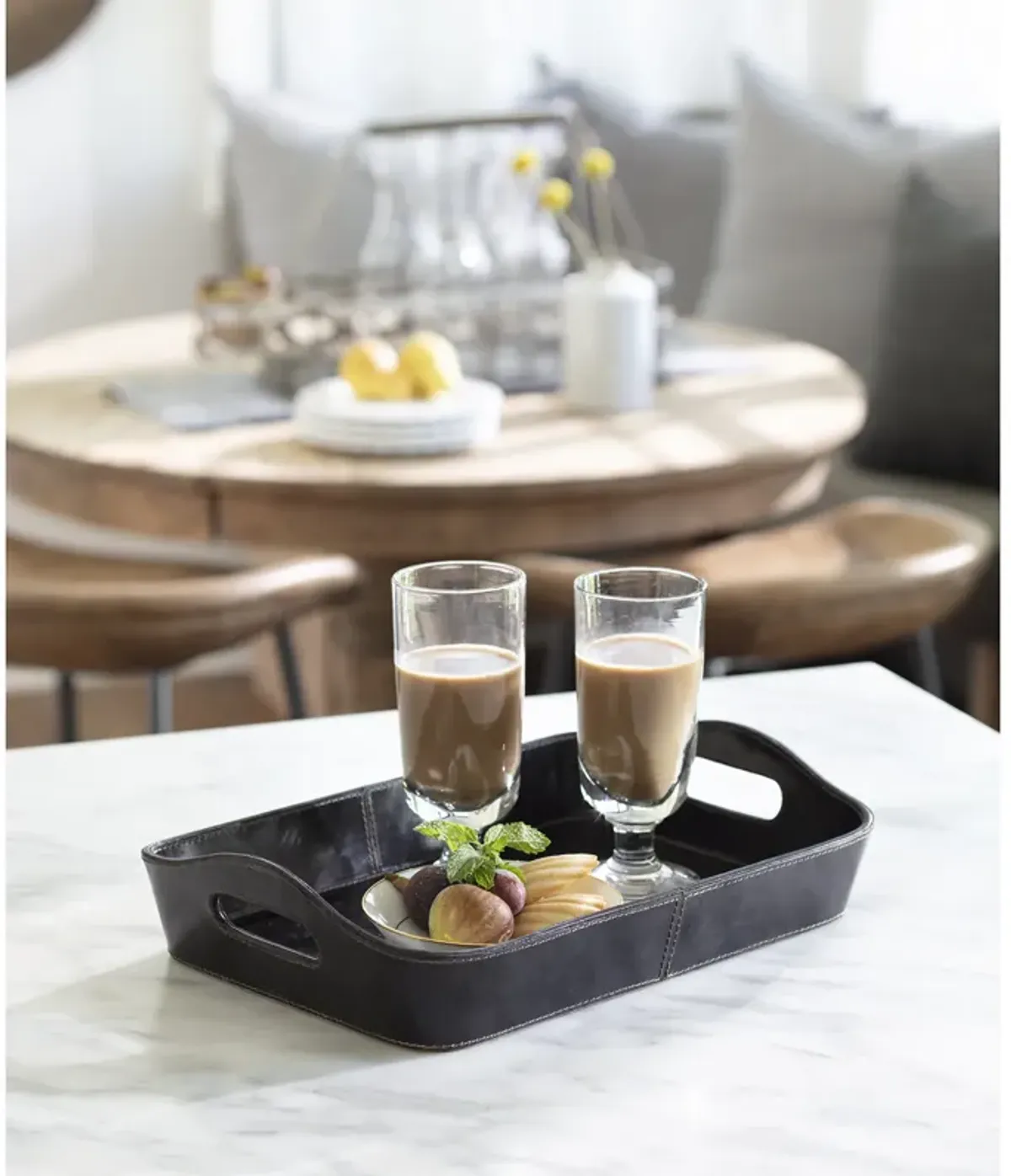 Derby Rectangle Leather Tray Set (Black)