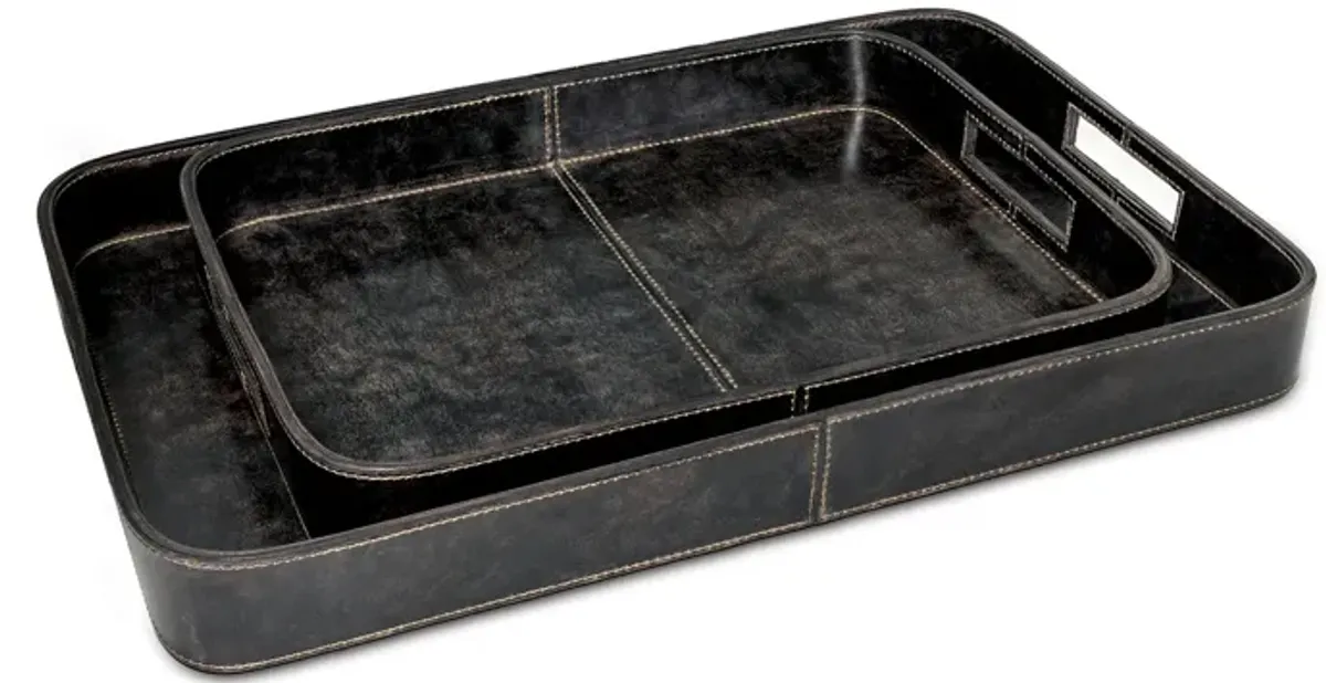 Derby Rectangle Leather Tray Set (Black)