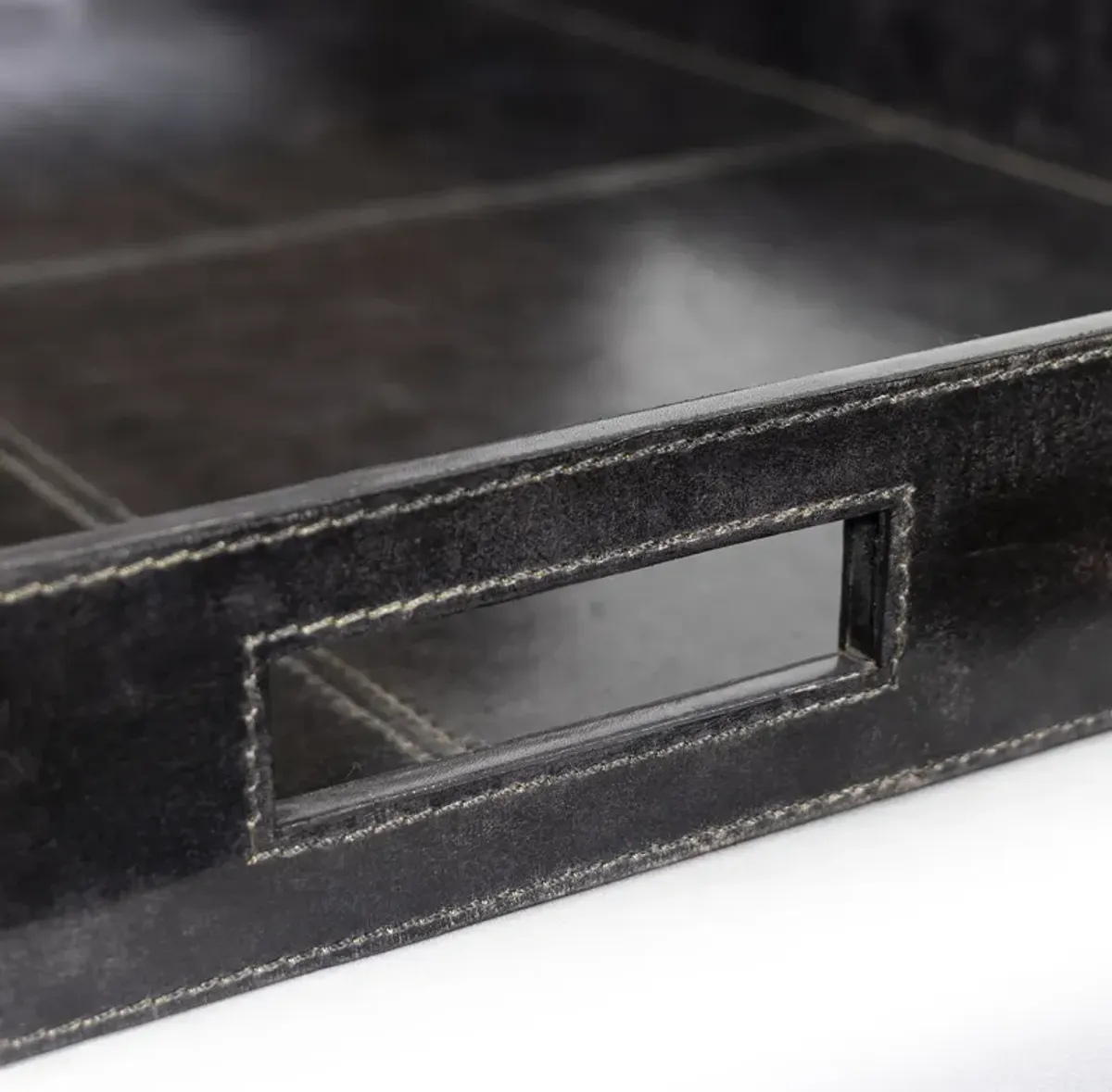 Derby Square Leather Tray (Black)