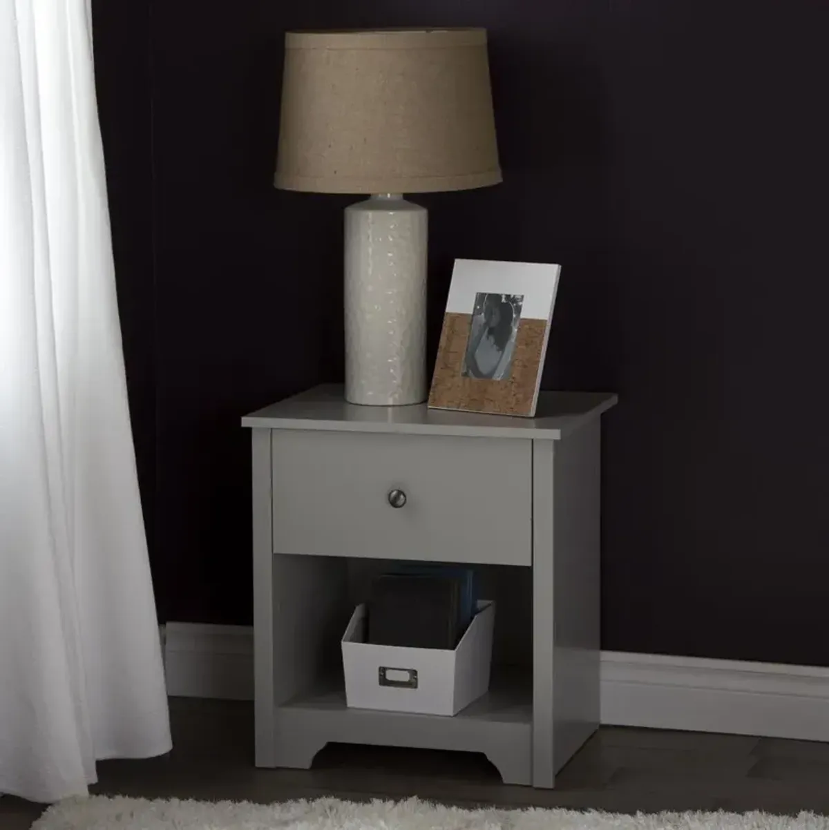 Vito Soft Gray 1-Drawer Nightstand - South Shore