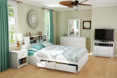 Vito White Queen Mates Bed with Bookcase Headboard - South Shore