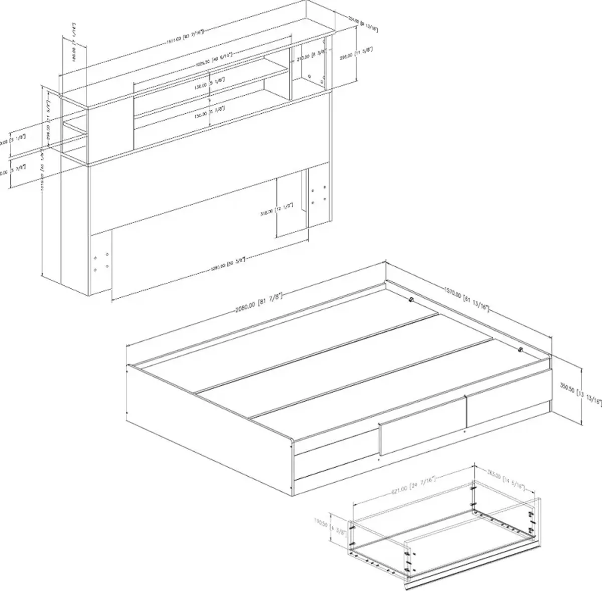 Vito White Queen Mates Bed with Bookcase Headboard - South Shore