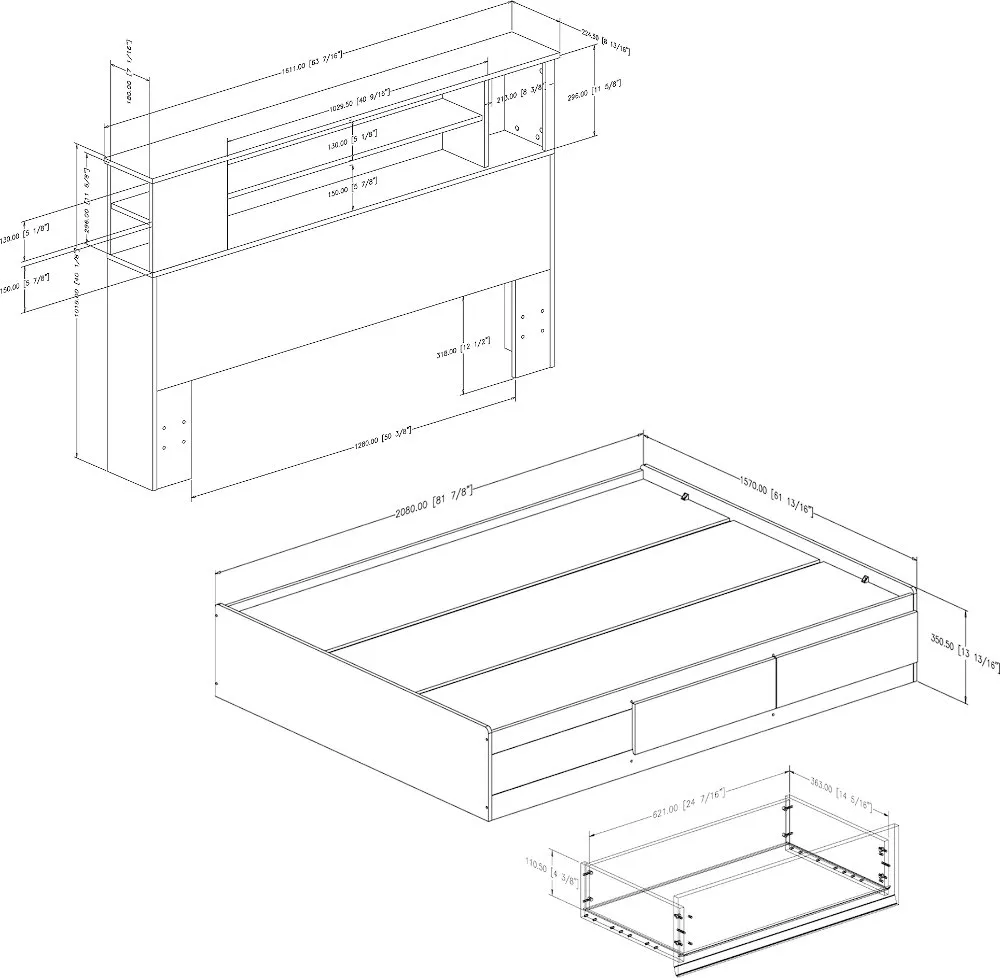 Vito White Queen Mates Bed with Bookcase Headboard - South Shore