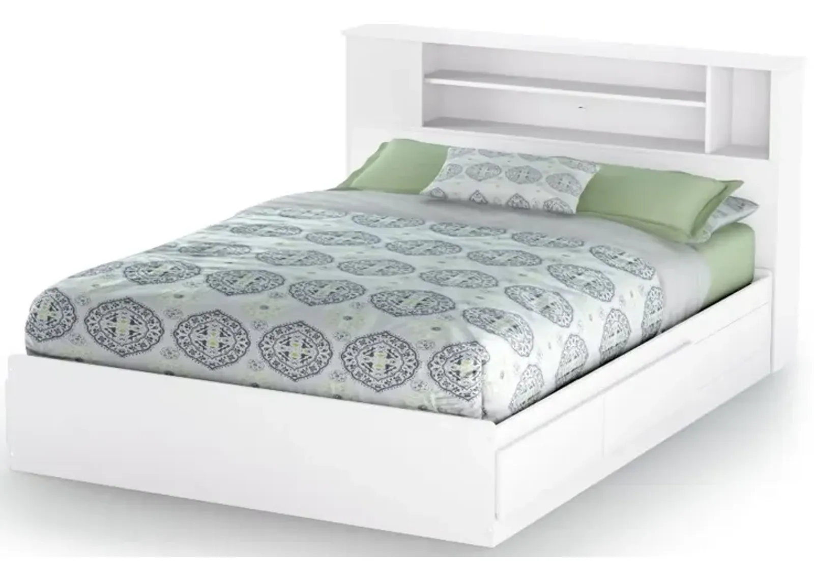 Vito White Queen Mates Bed with Bookcase Headboard - South Shore