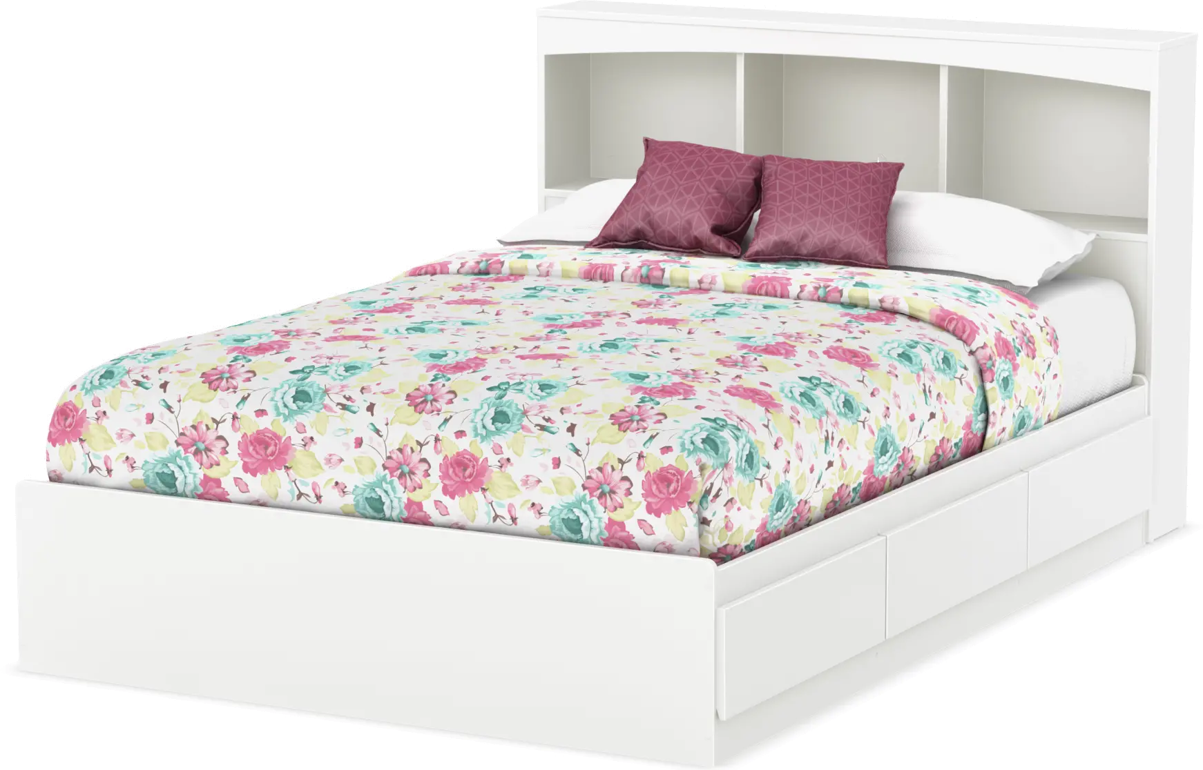 White Mates Full Bed with Bookcase Headboard - South Shore