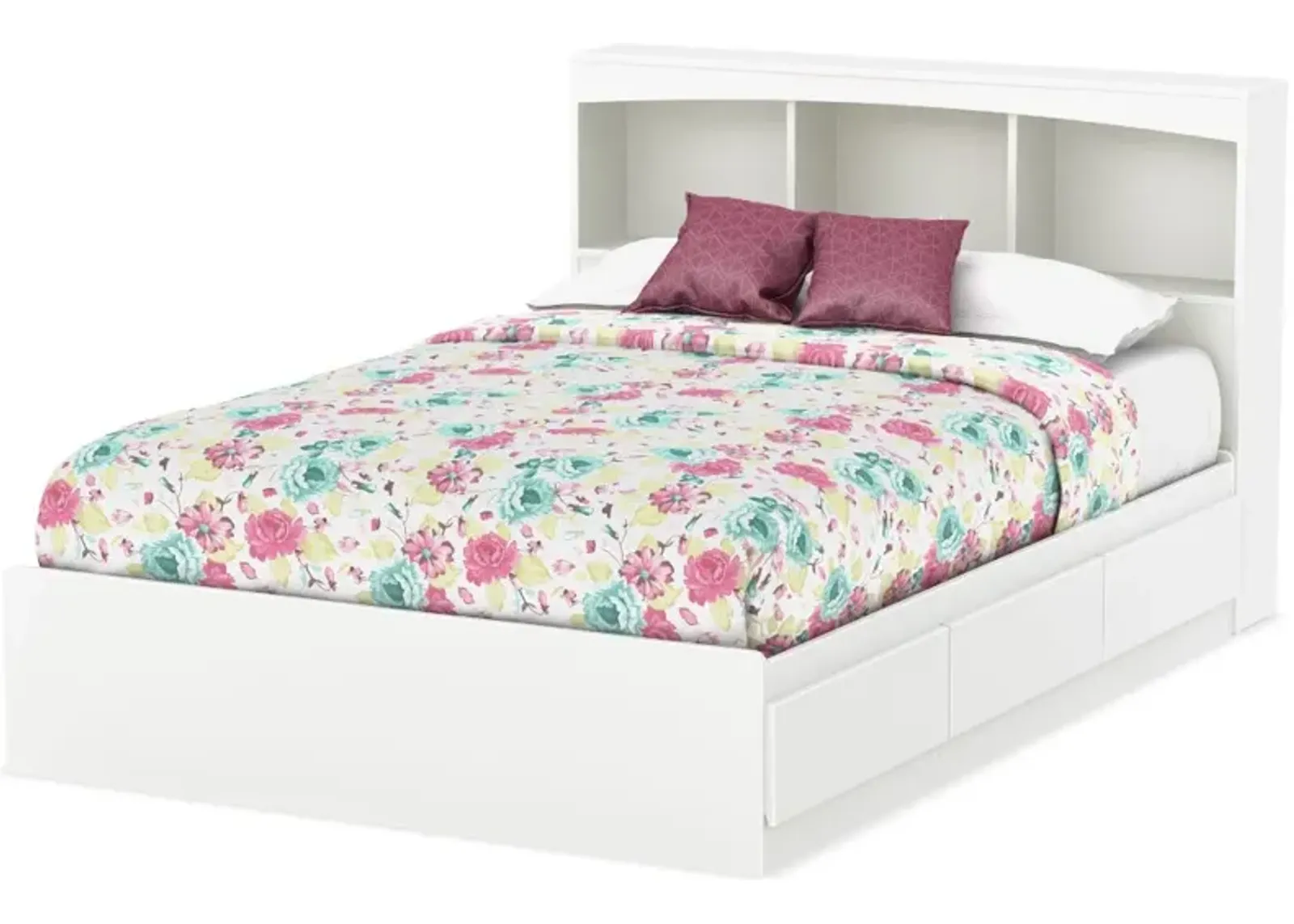 White Mates Full Bed with Bookcase Headboard - South Shore