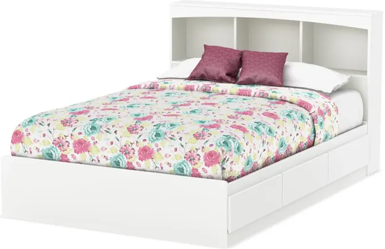 White Mates Full Bed with Bookcase Headboard - South Shore