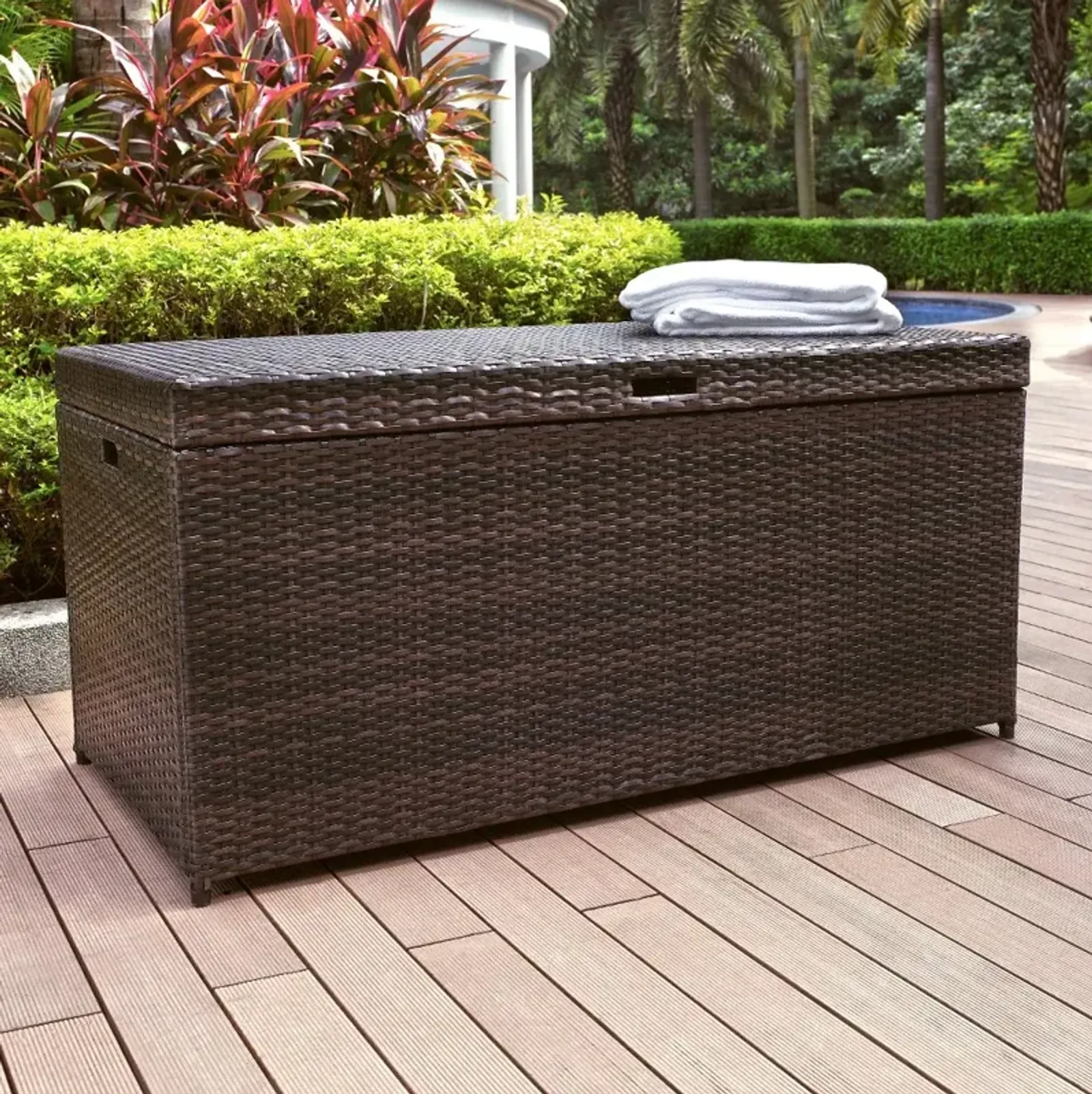 Palm Harbor Wicker Patio Storage Bin