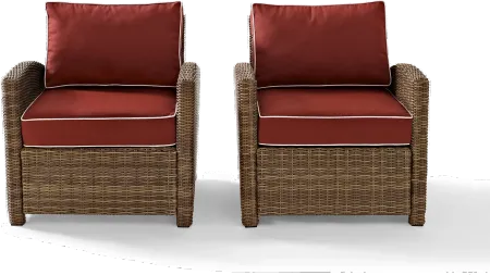 Bradenton Sangria and Wicker Patio Armchairs, Set of 2