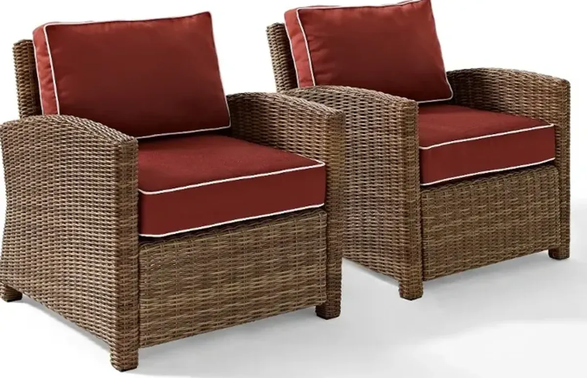 Bradenton Sangria and Wicker Patio Armchairs, Set of 2