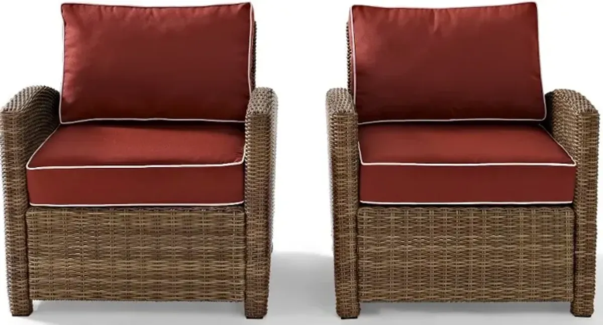 Bradenton Sangria and Wicker Patio Armchairs, Set of 2