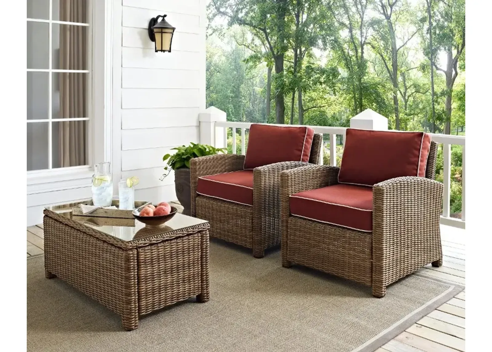 Bradenton Sangria and Wicker Patio Armchairs, Set of 2