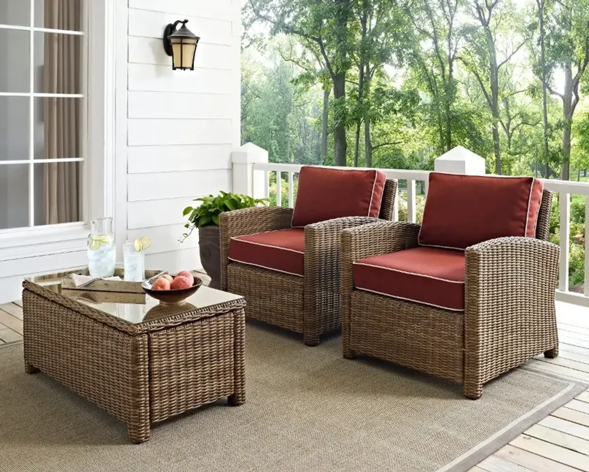 Bradenton Sangria and Wicker Patio Armchairs, Set of 2