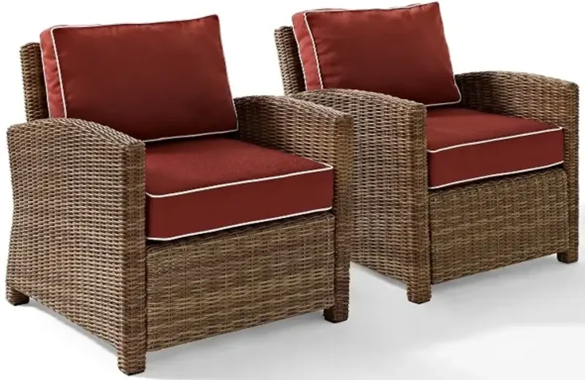 Bradenton Red and Wicker Patio Armchairs, Set of 2
