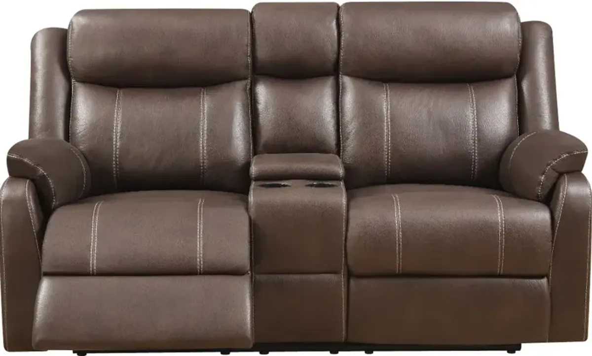 Domino Brown Reclining Loveseat with Console