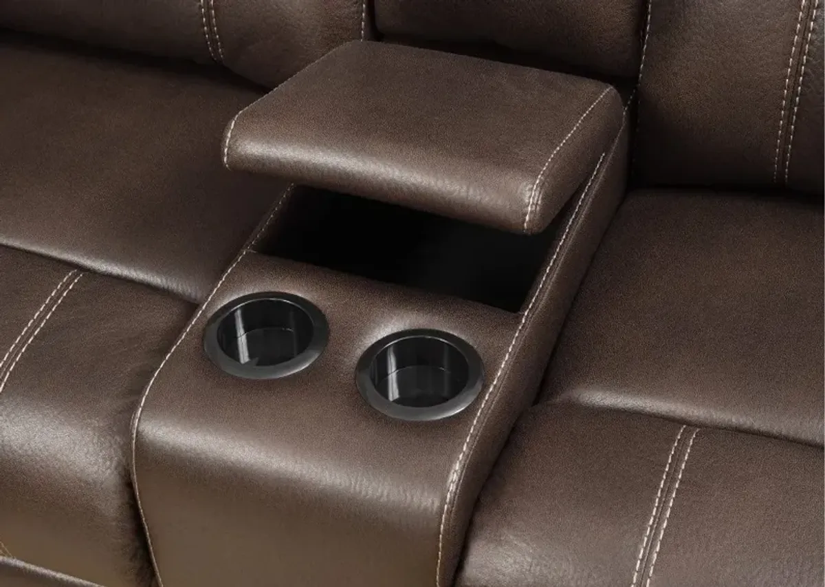 Domino Brown Reclining Loveseat with Console