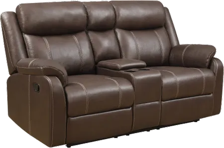 Domino Brown Reclining Loveseat with Console