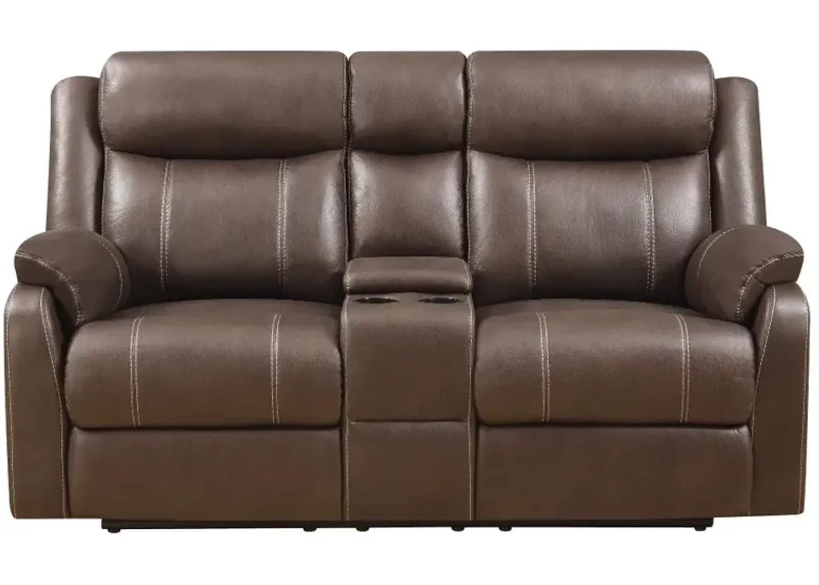 Domino Brown Reclining Loveseat with Console