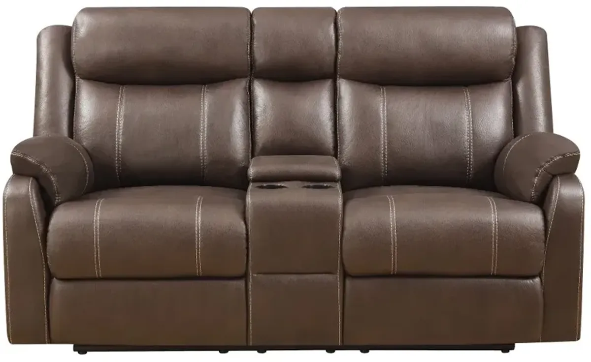 Domino Brown Reclining Loveseat with Console