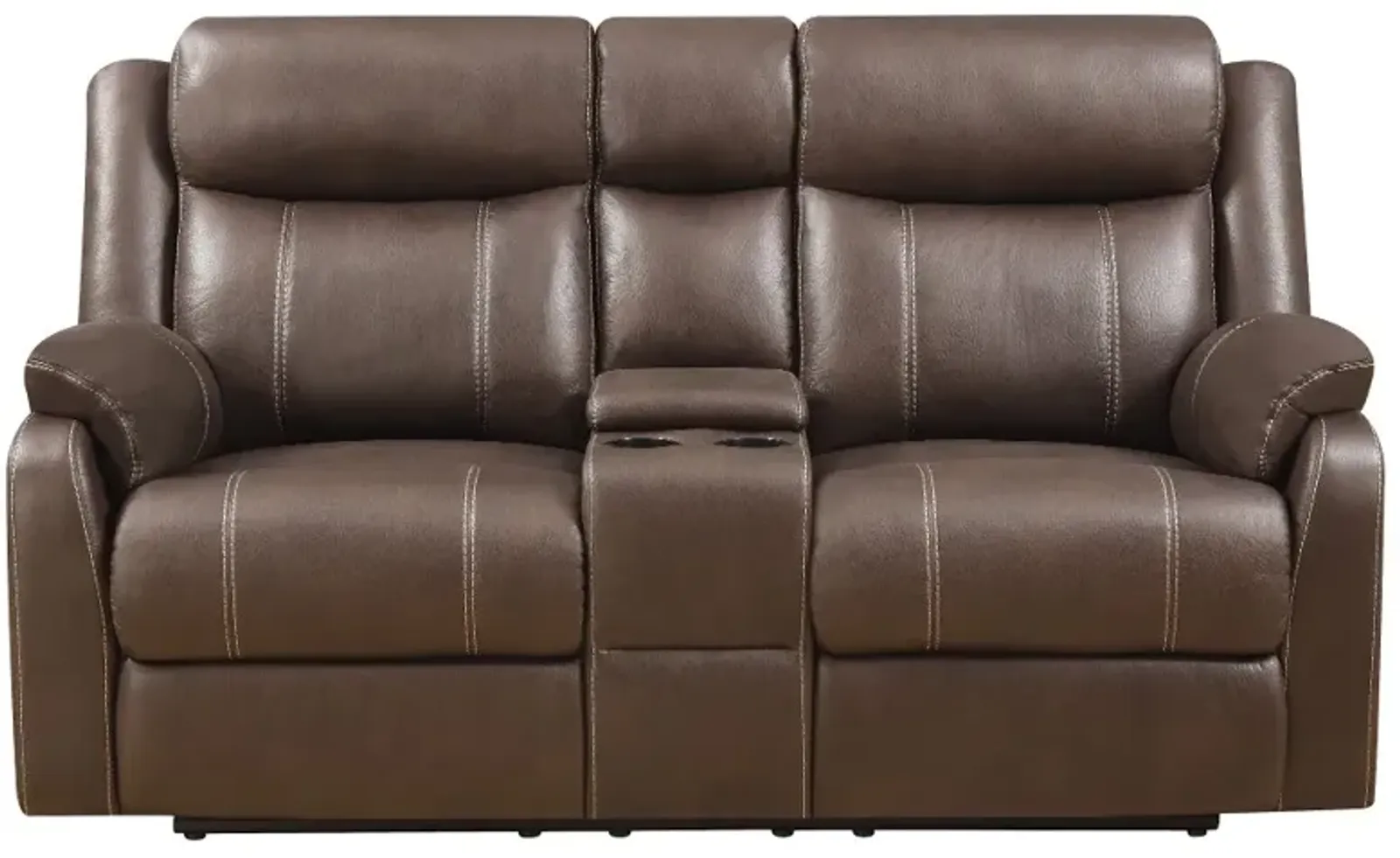 Domino Brown Reclining Loveseat with Console