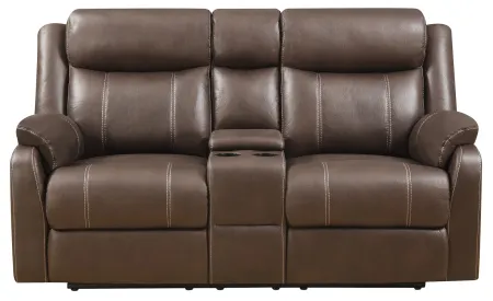 Domino Brown Reclining Loveseat with Console