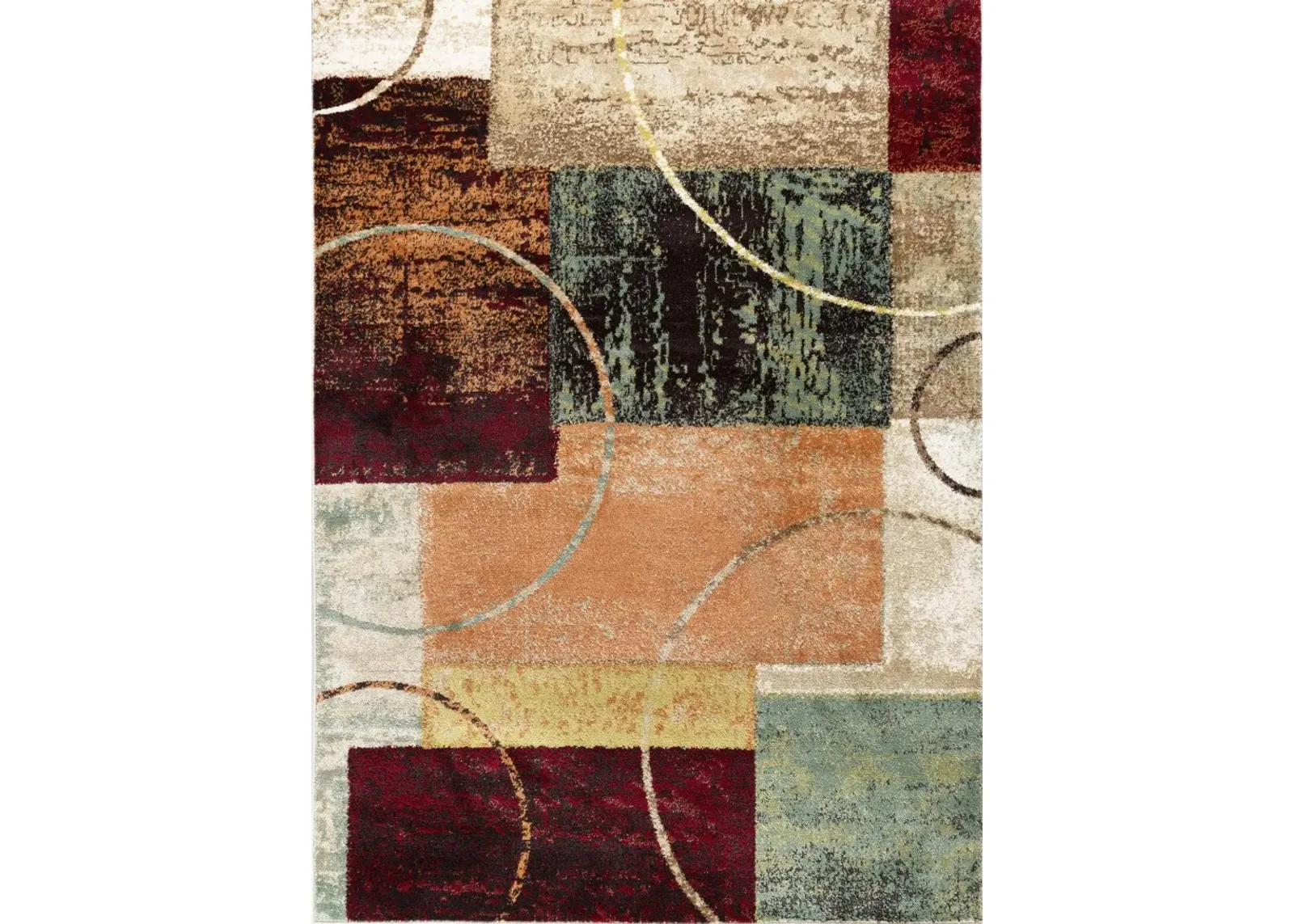 8 x 10 Large Red, Brown, and Teal Area Rug - Deco