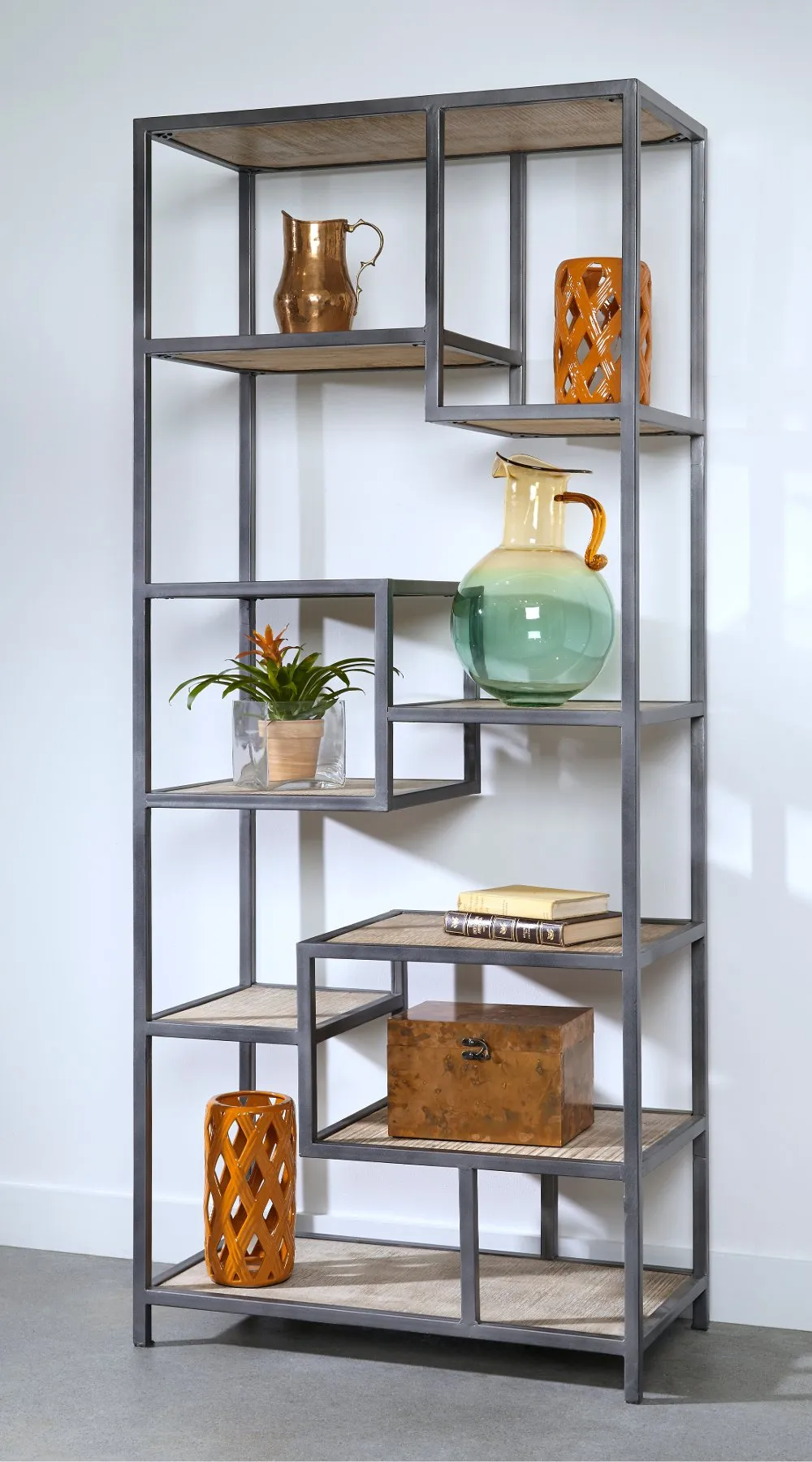 Whitewash Mango 9 Shelf Etagere with Metal Frame