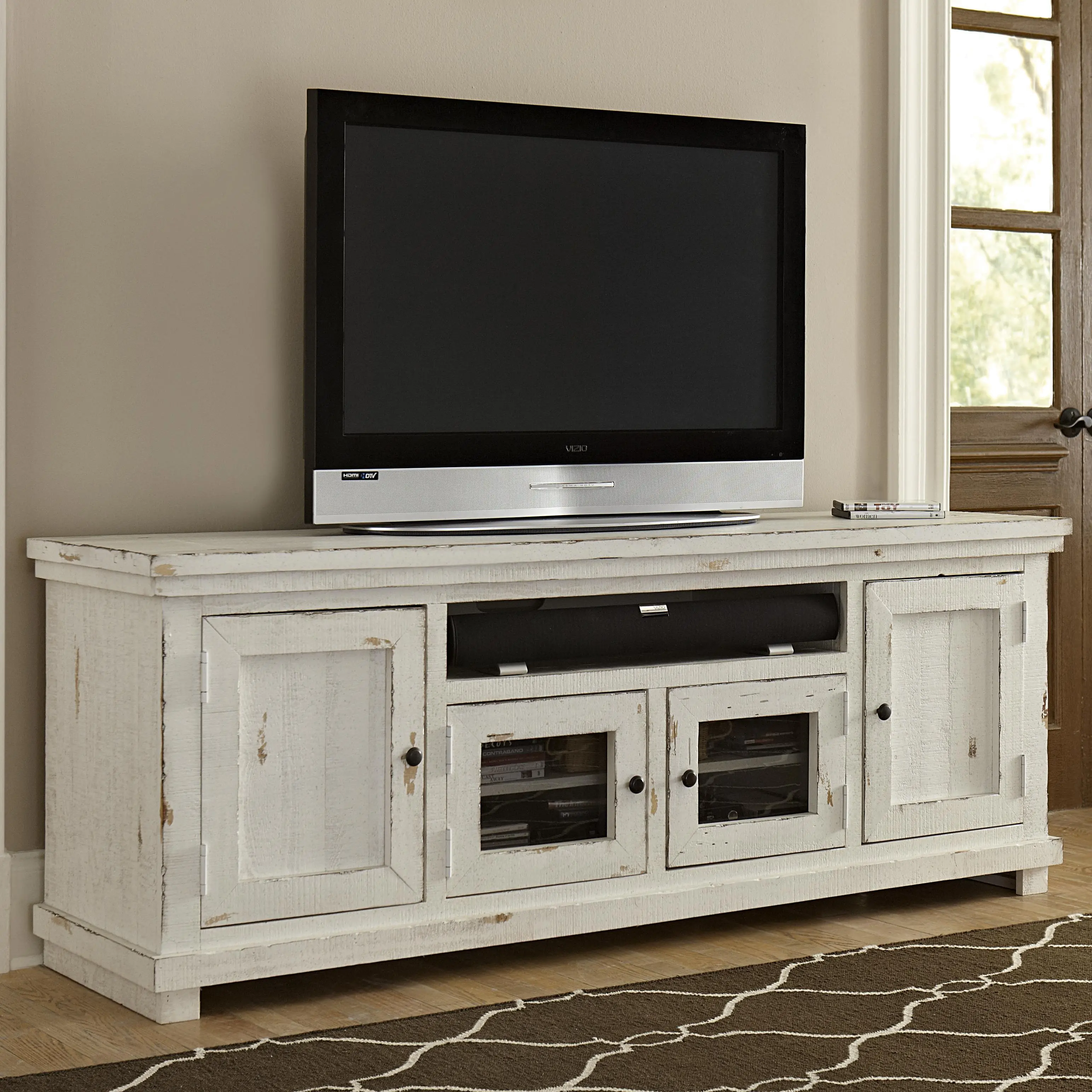 Willow Distressed White 74" TV Stand