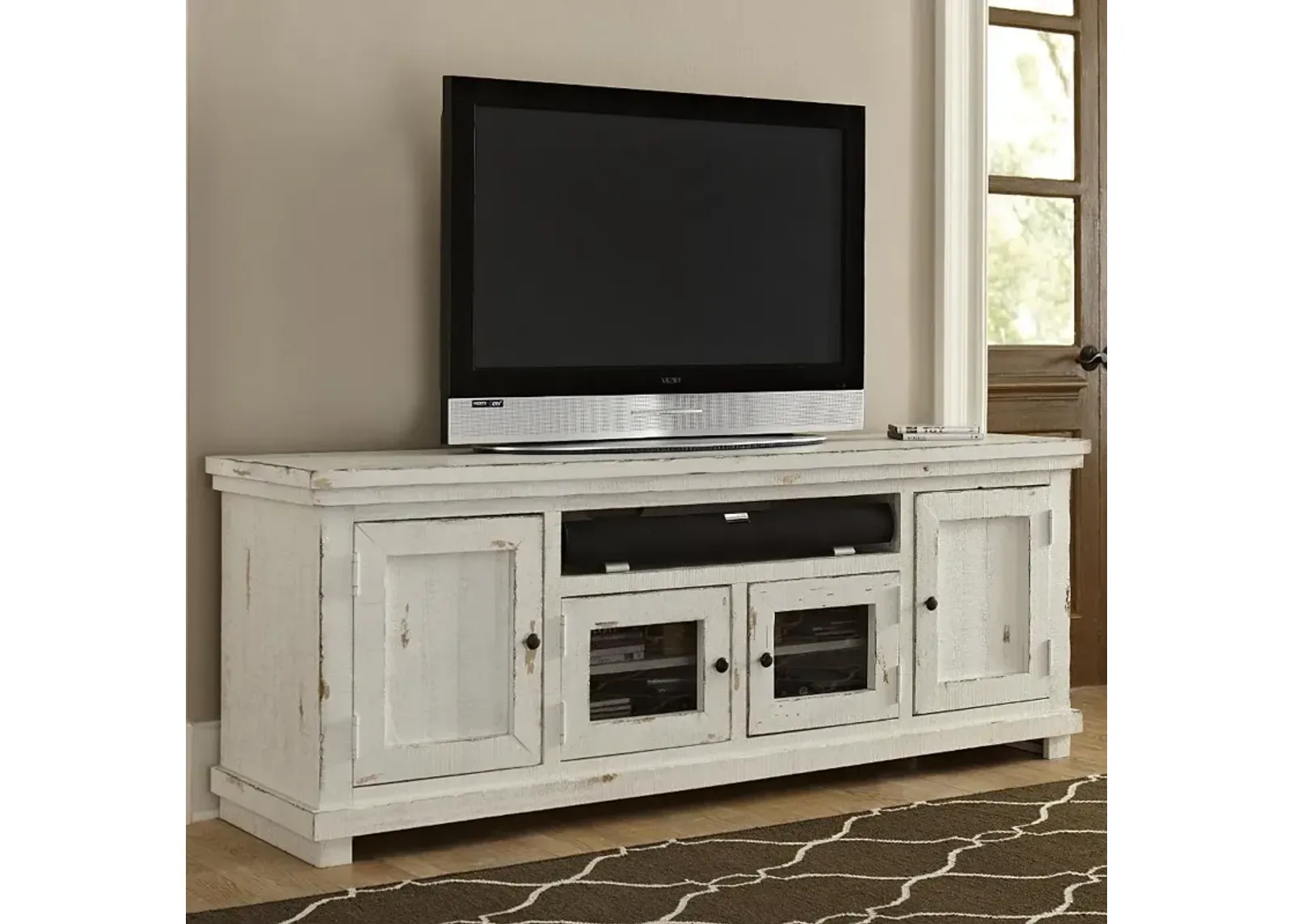 Willow Distressed White 74" TV Stand