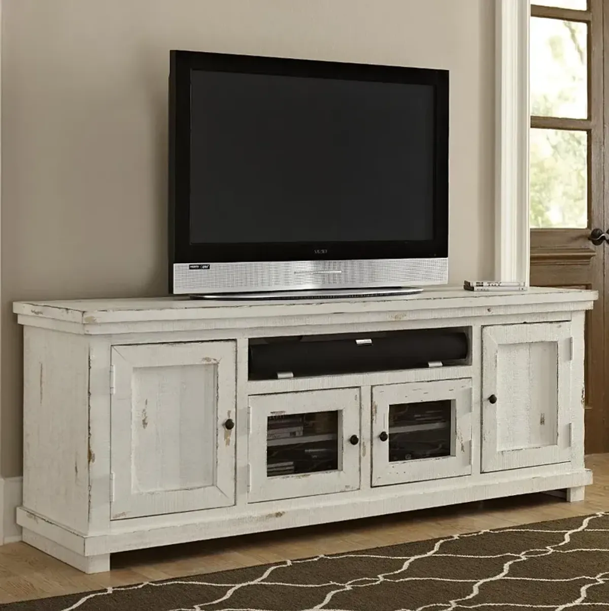 Willow Distressed White 74" TV Stand