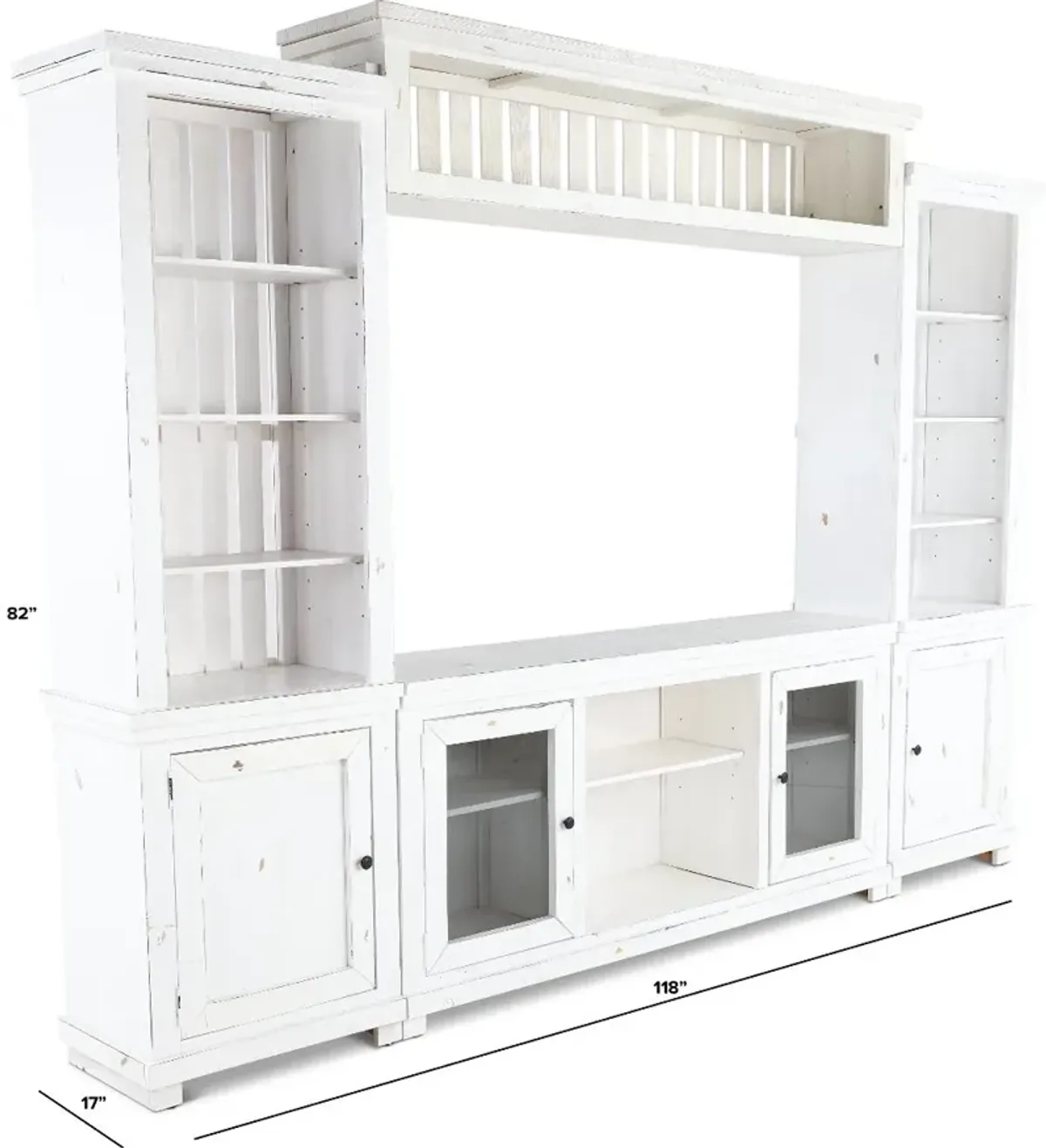 Willow Distressed White 4 Piece Rustic Entertainment Center